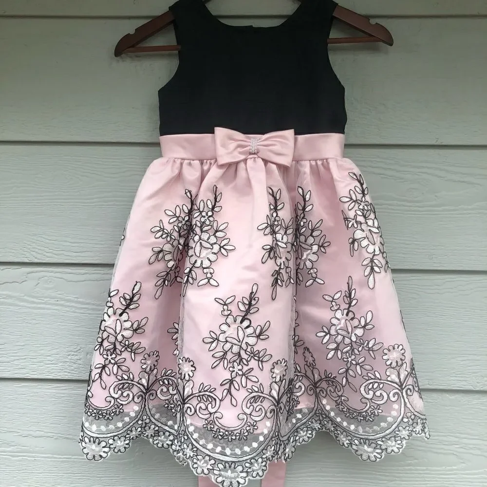 Jayne Copeland pink black floral embroidered dress-girls size 6